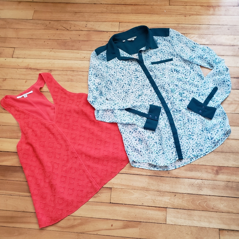 GUESS Chiffon Long Sleeve And Racerback Layered Tank Blouse Bundle - Both S